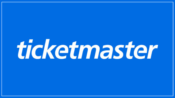 Image of the white Ticketmaster logo over a blue background