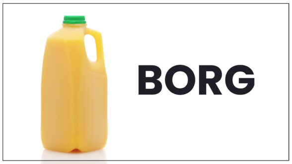 Image of a jug of juice with the text "BORG" on the right over a white background