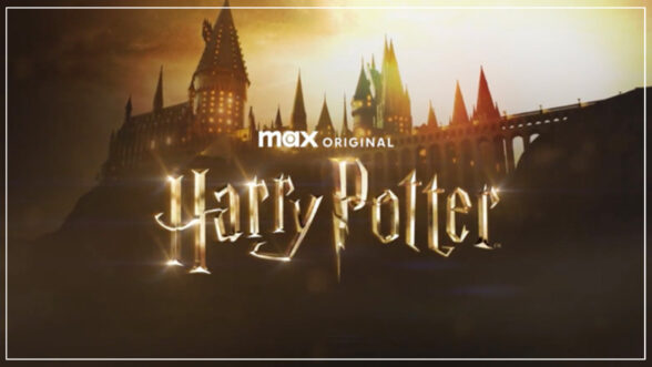 Image of the Harry Potter and HBO Max logo against the Harry Potter castle