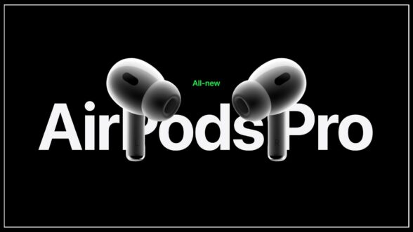 Apple's new Airpod Pros with text reading: All-new Airpod Pro