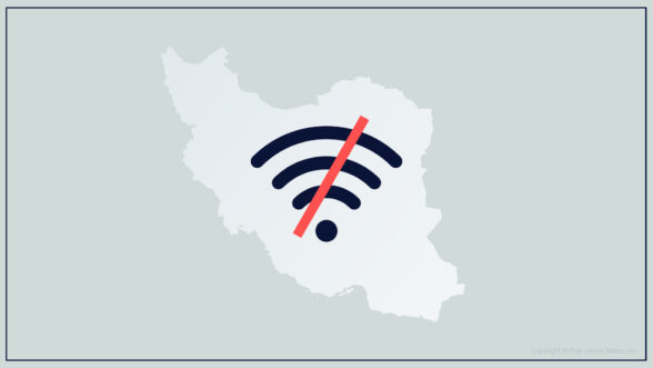 Image of the Iran map with a wifi symbol crossed out