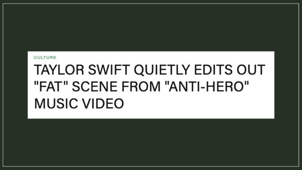 Image of a screenshot from and article about how Taylor Swift removed a scene from her "Anti-Hero" music video