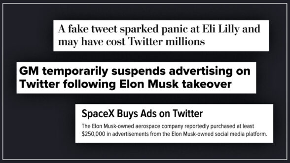 Image of screen shots from news articles about Twitter